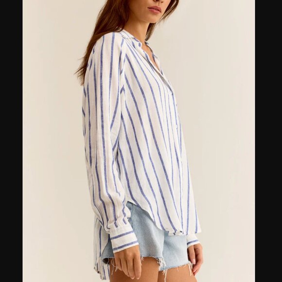 Z Supply Perfect Linen Striped Top (Palace Blue) (Small) NWT - Picture 4 of 8